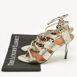 Pre Owned Charlotte Olympia Gold Texture Leather Ankle Strap Sandals Size 39