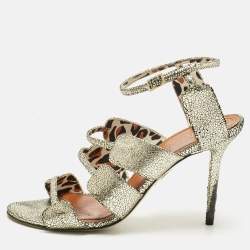 Pre Owned Charlotte Olympia Gold Texture Leather Ankle Strap Sandals Size 39