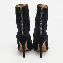 Pre Owned Charlotte Olympia Black Velvet Stud Embellished Ankle Length Boots Size 38