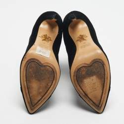 Pre Owned Charlotte Olympia Black Velvet Stud Embellished Ankle Length Boots Size 38