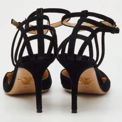 Pre Owned Charlotte Olympia Black Suede Pointed Toe Ankle Strap Pumps Size 38