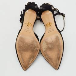 Pre Owned Charlotte Olympia Black Suede Pointed Toe Ankle Strap Pumps Size 38
