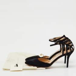 Pre Owned Charlotte Olympia Black Suede Pointed Toe Ankle Strap Pumps Size 38