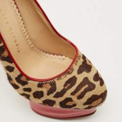 Pre Owned Charlotte Olympia Beige/Brown Calf Hair Polly Platform Pumps Size 36.5