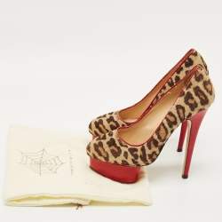 Pre Owned Charlotte Olympia Beige/Brown Calf Hair Polly Platform Pumps Size 36.5