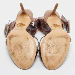Pre Owned Charlotte Olympia Brown PVC and Suede Take 85 Film Strap Sandals Size 36.5