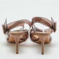 Pre Owned Charlotte Olympia Brown PVC and Suede Take 85 Film Strap Sandals Size 36.5