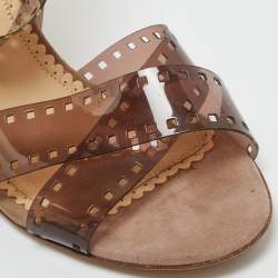 Pre Owned Charlotte Olympia Brown PVC and Suede Take 85 Film Strap Sandals Size 36.5