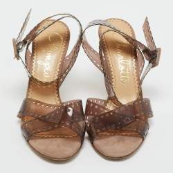 Pre Owned Charlotte Olympia Brown PVC and Suede Take 85 Film Strap Sandals Size 36.5