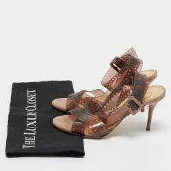 Pre Owned Charlotte Olympia Brown PVC and Suede Take 85 Film Strap Sandals Size 36.5