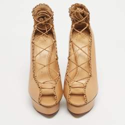 Pre Owned Charlotte Olympia Beige Leather Paloma Platform Pumps Size 40.5