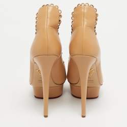 Pre Owned Charlotte Olympia Beige Leather Paloma Platform Pumps Size 40.5