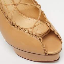 Pre Owned Charlotte Olympia Beige Leather Paloma Platform Pumps Size 40.5