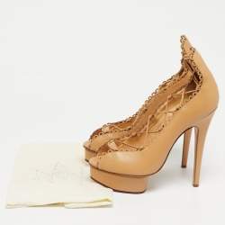 Pre Owned Charlotte Olympia Beige Leather Paloma Platform Pumps Size 40.5
