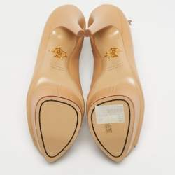 Pre Owned Charlotte Olympia Beige Leather Paloma Platform Pumps Size 40.5