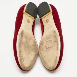 Pre Owned Charlotte Olympia Red Velvet Spider Ballet Flats Size 38