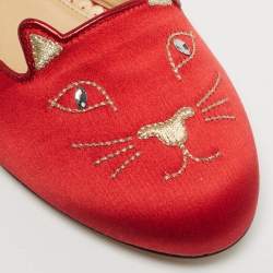 مملوكة مسبقًا Charlotte Olympia Red Satin Cheeky Kitty Ballet Flats Size 38