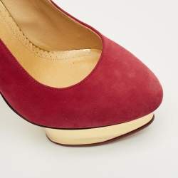 Pre Owned Charlotte Olympia Red Suede Dolly Platform Pumps Size 37