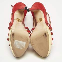 Pre Owned Charlotte Olympia Red Suede Strappy Platform Sandals Size 36.5