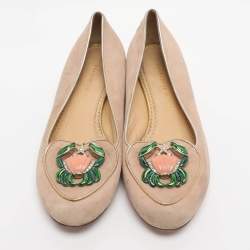 Pre Owned Charlotte Olympia Beige Suede Birthday Zodiac Cancer Ballet Flats Size 39