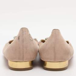 Pre Owned Charlotte Olympia Beige Suede Birthday Zodiac Cancer Ballet Flats Size 39