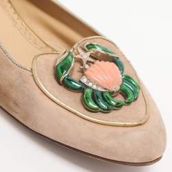 Pre Owned Charlotte Olympia Beige Suede Birthday Zodiac Cancer Ballet Flats Size 39
