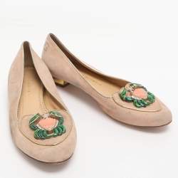 Pre Owned Charlotte Olympia Beige Suede Birthday Zodiac Cancer Ballet Flats Size 39