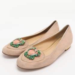 Pre Owned Charlotte Olympia Beige Suede Birthday Zodiac Cancer Ballet Flats Size 39