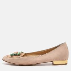 Pre Owned Charlotte Olympia Beige Suede Birthday Zodiac Cancer Ballet Flats Size 39