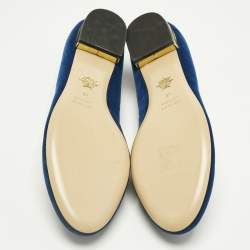 Pre Owned Charlotte Olympia Navy Blue Velvet Kitty Ballet Flats Size 40