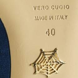 Pre Owned Charlotte Olympia Navy Blue Velvet Kitty Ballet Flats Size 40