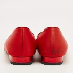 Pre Owned Charlotte Olympia Red Satin Cheeky Kitty Ballet Flats Size 40
