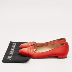 Pre Owned Charlotte Olympia Red Satin Cheeky Kitty Ballet Flats Size 40