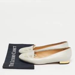 Pre Owned Charlotte Olympia Grey Leather Kitty Ballet Flats Size 40