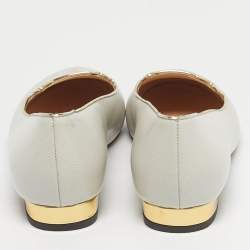 Pre Owned Charlotte Olympia Grey Leather Kitty Ballet Flats Size 40