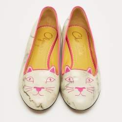 Pre Owned Charlotte Olympia Grey/Pink Leather Cheeky Kitty Smoking Slippers Size 40
