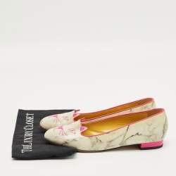 Pre Owned Charlotte Olympia Grey/Pink Leather Cheeky Kitty Smoking Slippers Size 40