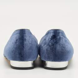 Pre Owned Charlotte Olympia Navy Blue/Grey Velvet Kitty Smoking Slippers Size 40