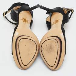 Pre Owned Charlotte Olympia Black Satin Wallace Ankle Strap Sandals Size 36.5