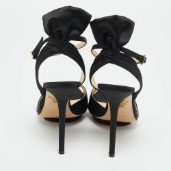 Pre Owned Charlotte Olympia Black Satin Wallace Ankle Strap Sandals Size 36.5