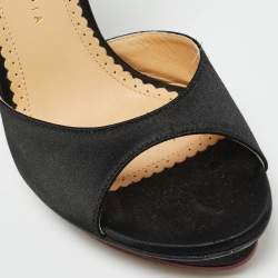 Pre Owned Charlotte Olympia Black Satin Wallace Ankle Strap Sandals Size 36.5