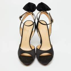 Pre Owned Charlotte Olympia Black Satin Wallace Ankle Strap Sandals Size 36.5