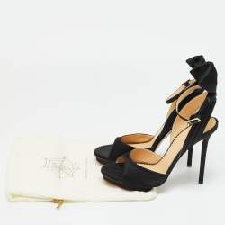 Pre Owned Charlotte Olympia Black Satin Wallace Ankle Strap Sandals Size 36.5