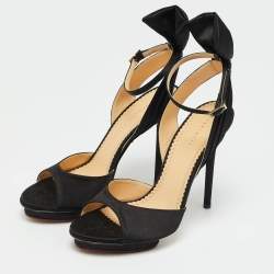 Pre Owned Charlotte Olympia Black Satin Wallace Ankle Strap Sandals Size 36.5