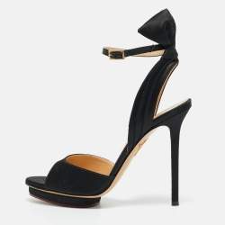 Pre Owned Charlotte Olympia Black Satin Wallace Ankle Strap Sandals Size 36.5