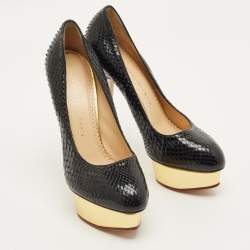 Pre Owned حذاء كعب عالي شارلوت أوليمبيا دولي ساتان أسود نعل سميك مقاس 39