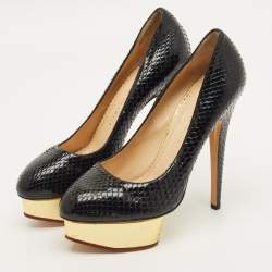 Pre Owned حذاء كعب عالي شارلوت أوليمبيا دولي ساتان أسود نعل سميك مقاس 39