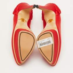 مملوكة مسبقًا Charlotte Olympia Paloma Size 39 Red Satin Paloma Fan Pleat Platform Pumps