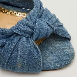 مملوكة مسبقًا Charlotte Olympia Size 35 Blue Denim Knotted Slide Sandals