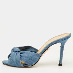 مملوكة مسبقًا Charlotte Olympia Size 35 Blue Denim Knotted Slide Sandals